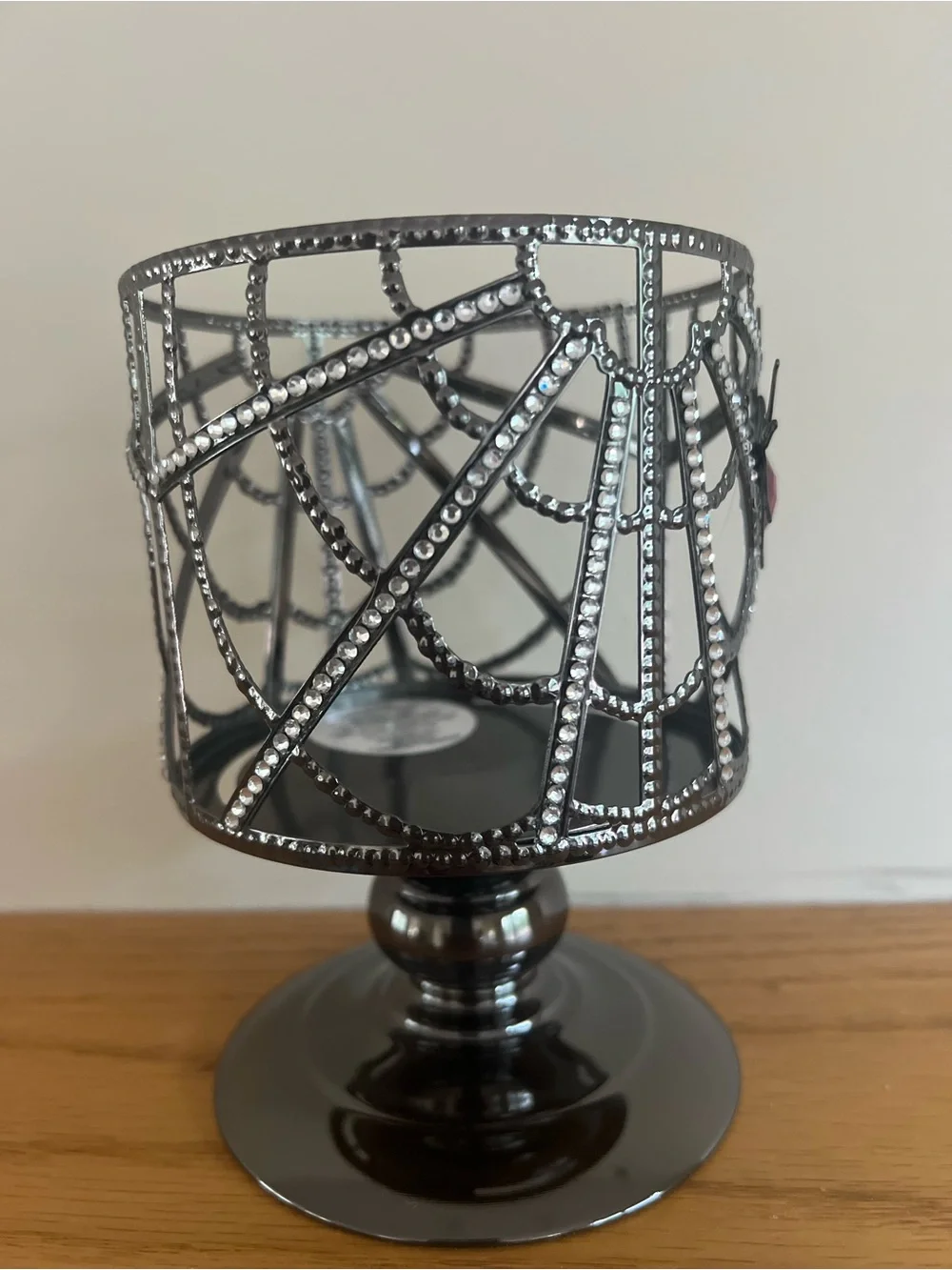 Bath Body Works 3 Wicks Halloween pedestal candle holder purple gem spider goth